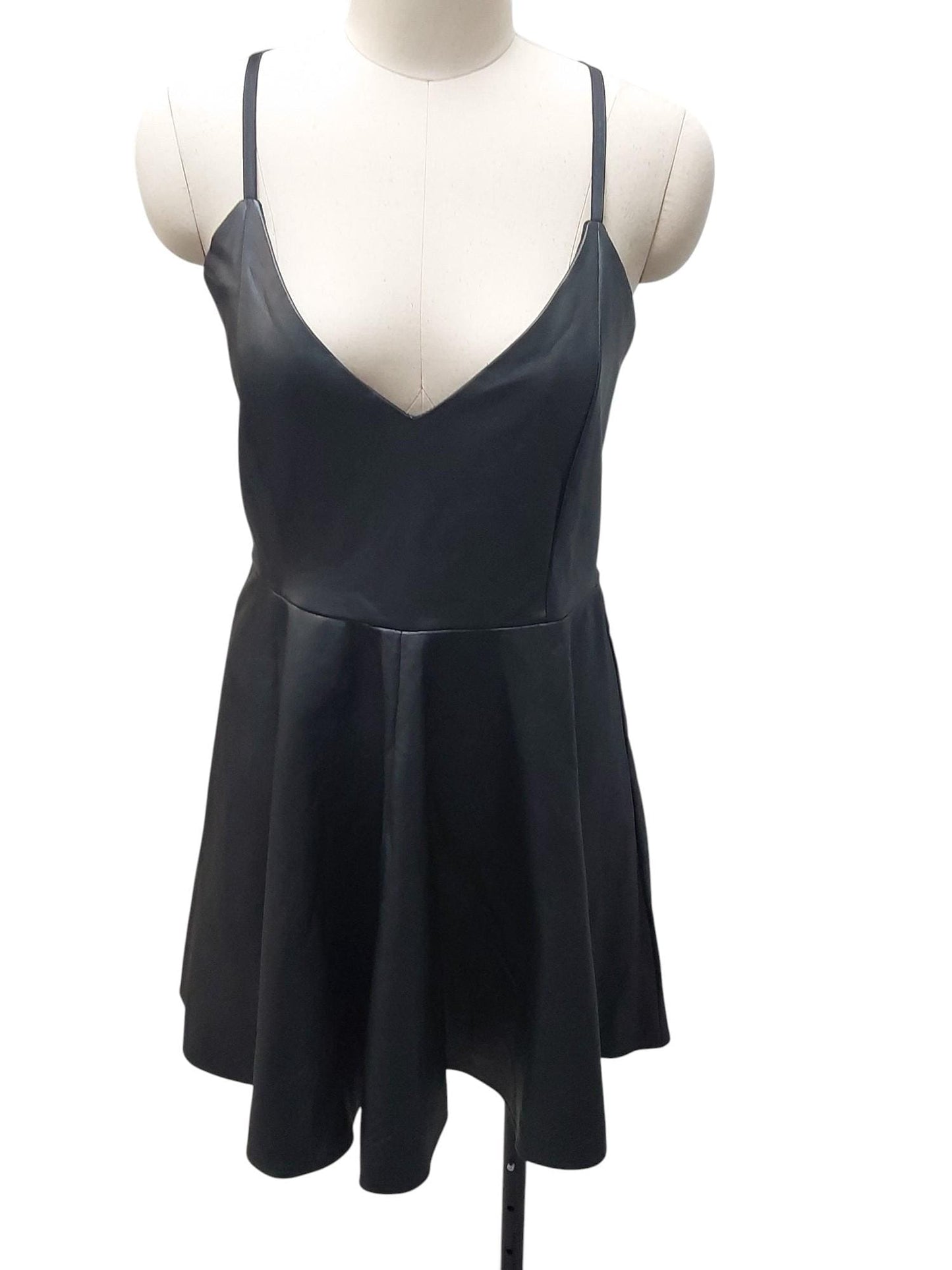 Hand-Made Black Pagan Dress – Lamb Leather, Suede Lined, Star Strap Back, V-Neck Design