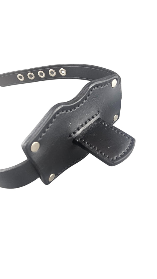 100% Leather Tongue Gag with Tongue Depressor – Adjustable BDSM Restraint Gag