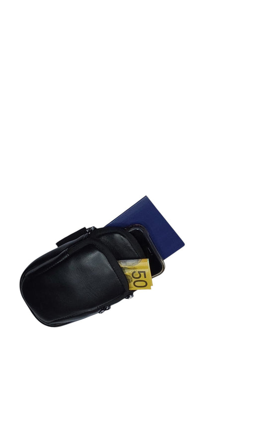 Hand Made Leather Ankle or Arm Bag with twin zippered pockets and Velcro fastener