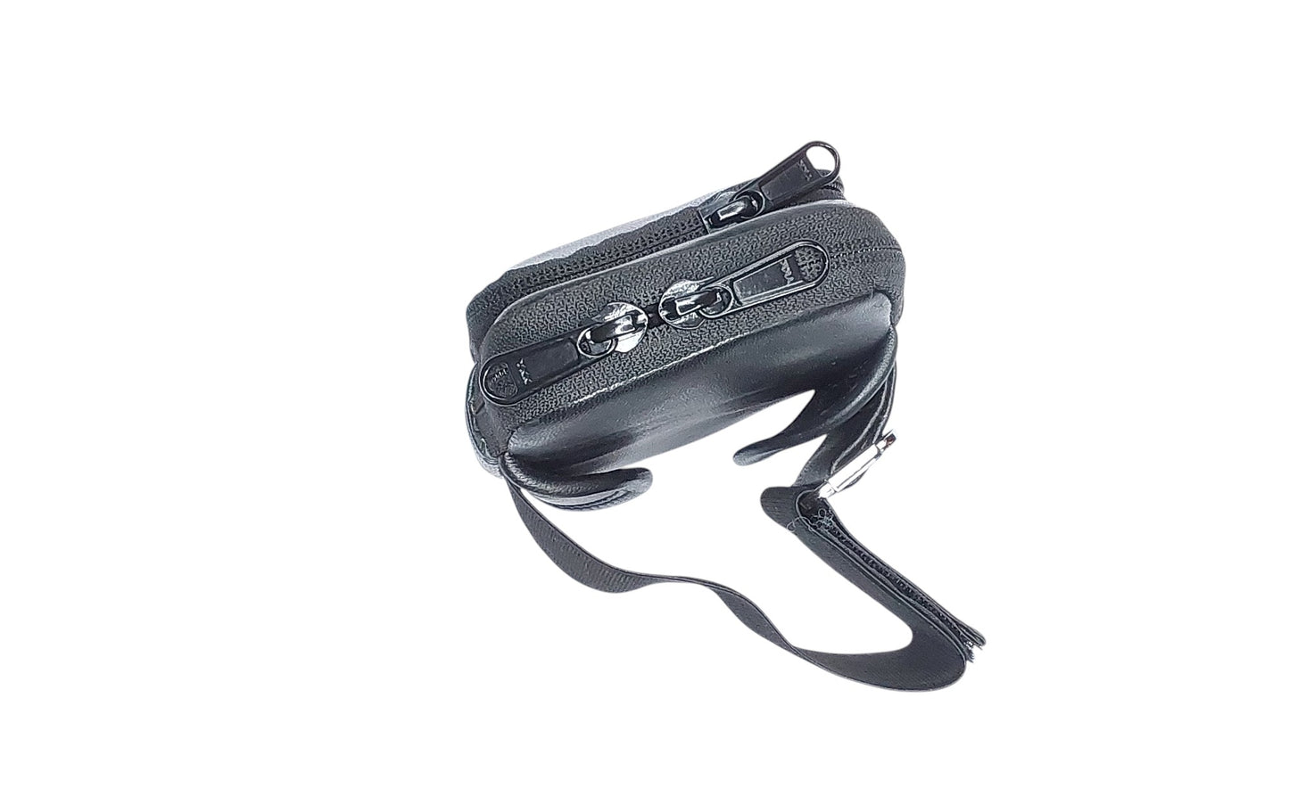 Hand Made Leather Ankle or Arm Bag with twin zippered pockets and Velcro fastener