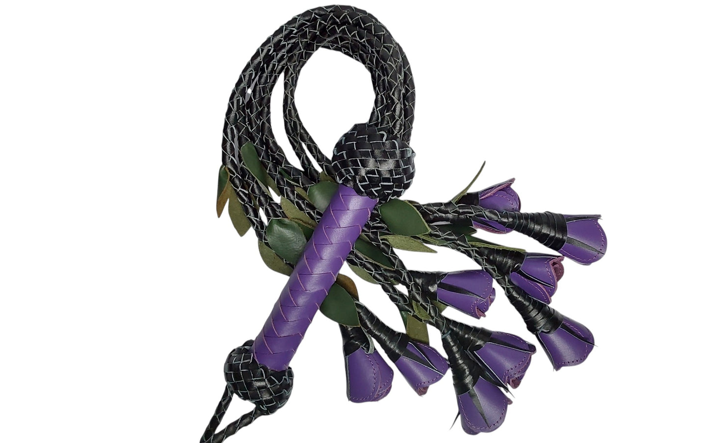 Hand Made, 100% Leather Purple (Vibrant ) Rose Splay Floggers Double Sided,Stitched Edges