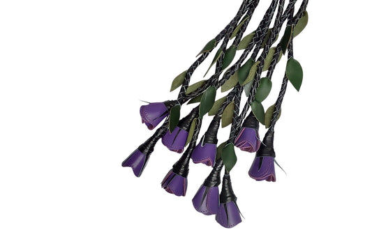 Hand Made, 100% Leather Purple (Vibrant ) Rose Splay Floggers Double Sided,Stitched Edges