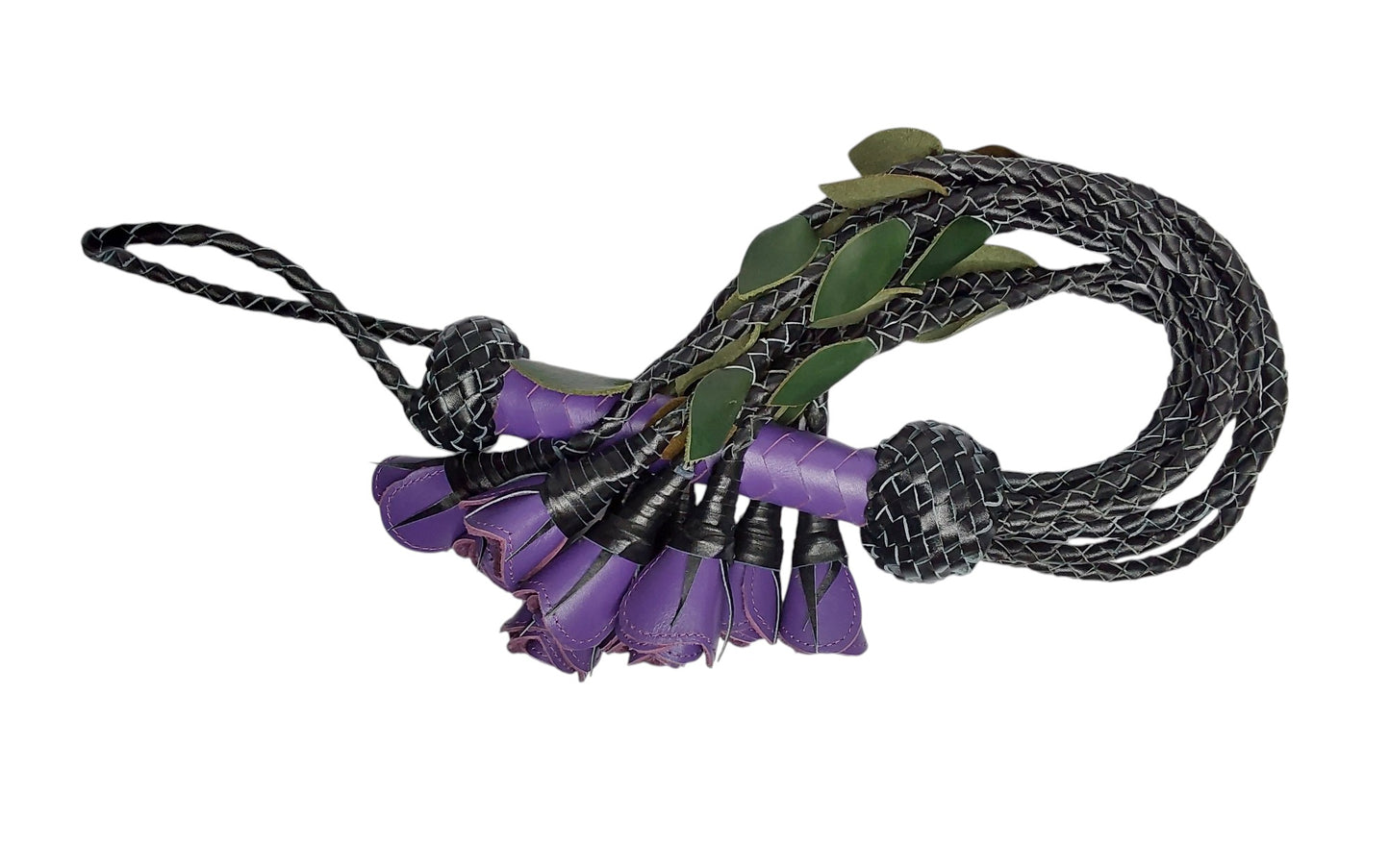 Hand Made, 100% Leather Purple (Vibrant ) Rose Splay Floggers Double Sided,Stitched Edges