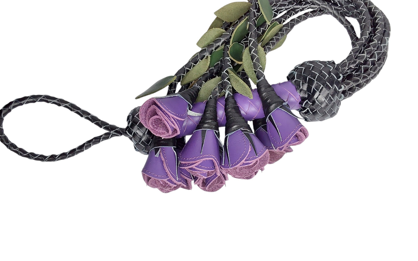 Hand Made, 100% Leather Purple (Vibrant ) Rose Splay Floggers Double Sided,Stitched Edges
