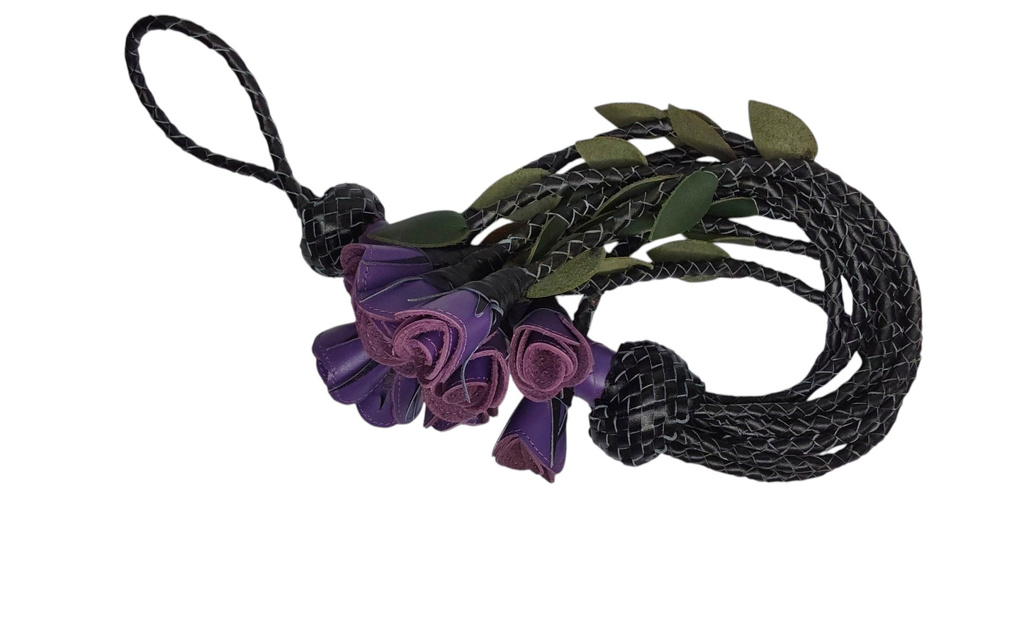 Hand Made, 100% Leather Purple (Vibrant ) Rose Splay Floggers Double Sided,Stitched Edges