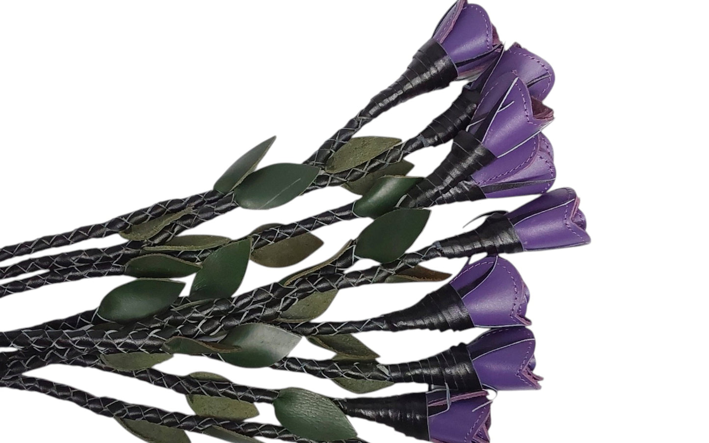 Hand Made, 100% Leather Purple (Vibrant ) Rose Splay Floggers Double Sided,Stitched Edges