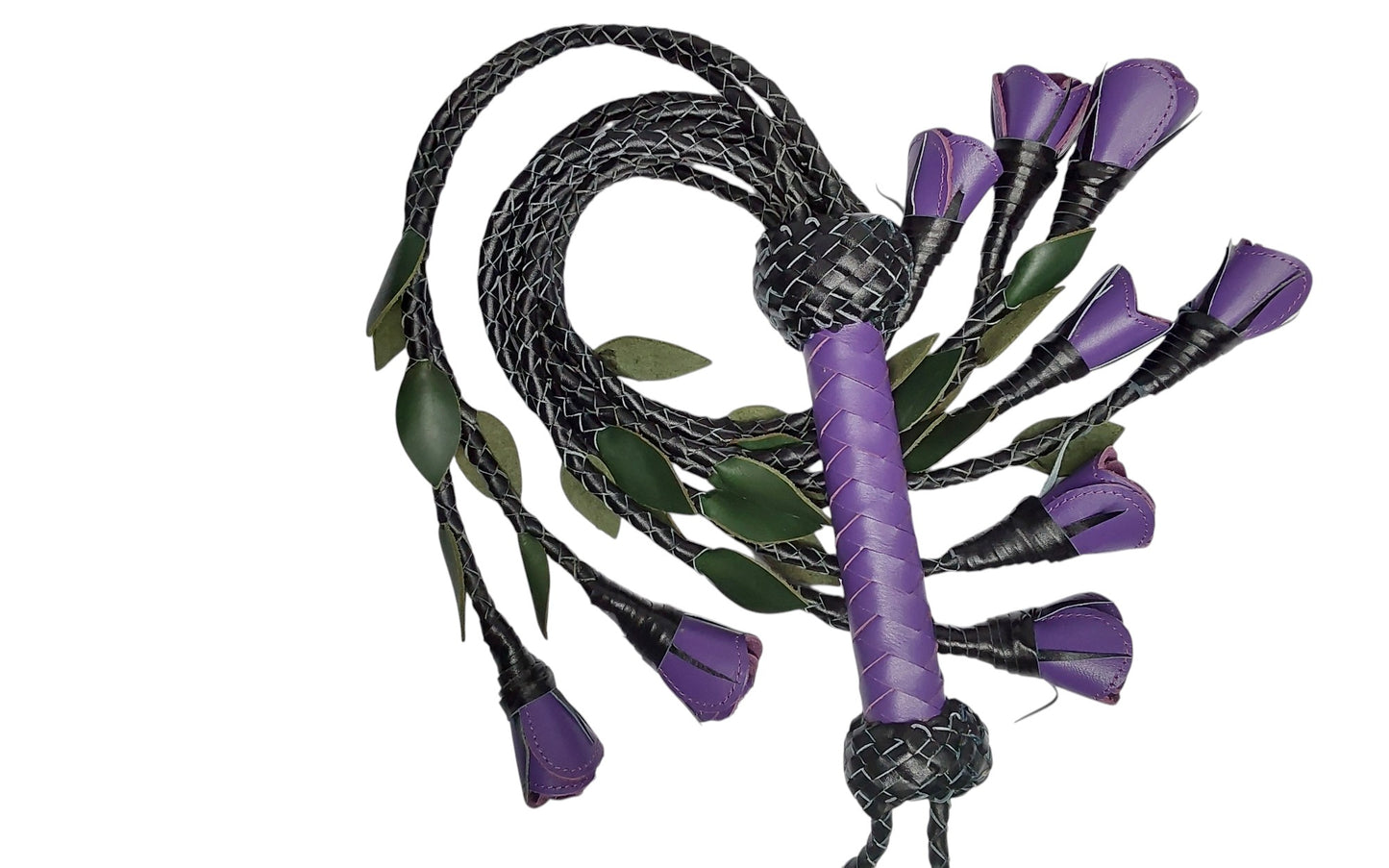 Hand Made, 100% Leather Purple (Vibrant ) Rose Splay Floggers Double Sided,Stitched Edges