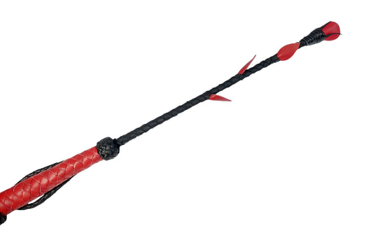 Hand-Made Leather Rose Riding Crop – Black Stem with Blue Rose, Stitched