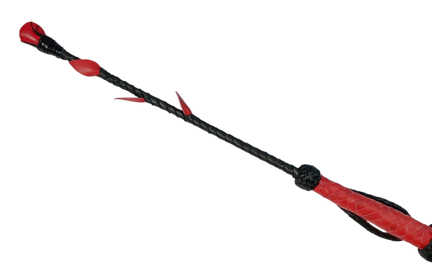 Luxury hand-made leather rose riding crop with black stem & stitched red rose. 680 mm, fiberglass core, 220 g. Perfect for BDSM play.