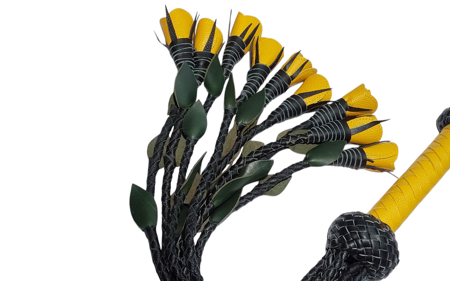 Hand Made, 100% Leather Yellow Rose Splay Floggers Double Sided,Stitched Edges