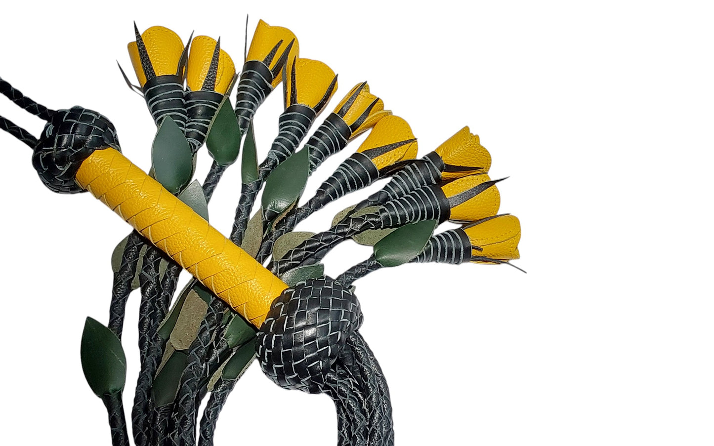 Hand Made, 100% Leather Yellow Rose Splay Floggers Double Sided,Stitched Edges