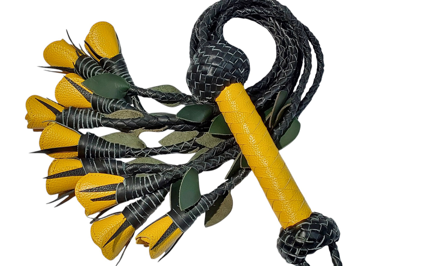 Hand Made, 100% Leather Yellow Rose Splay Floggers Double Sided,Stitched Edges