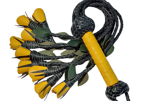 Hand Made, 100% Leather Yellow Rose Splay Floggers Double Sided,Stitched Edges