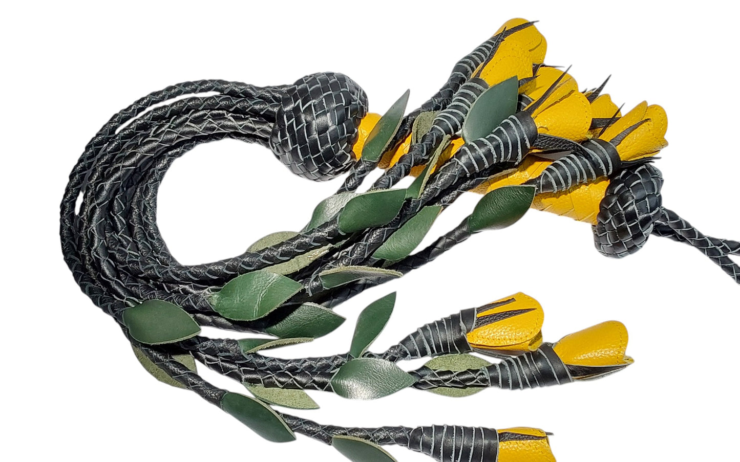 Hand Made, 100% Leather Yellow Rose Splay Floggers Double Sided,Stitched Edges
