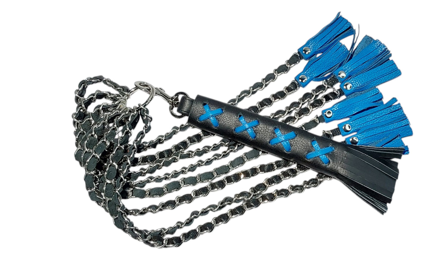 Hand Made Chain with Leather Inlay Flogger Detachable Flat Handle & Swivel BDSM Impact Toy