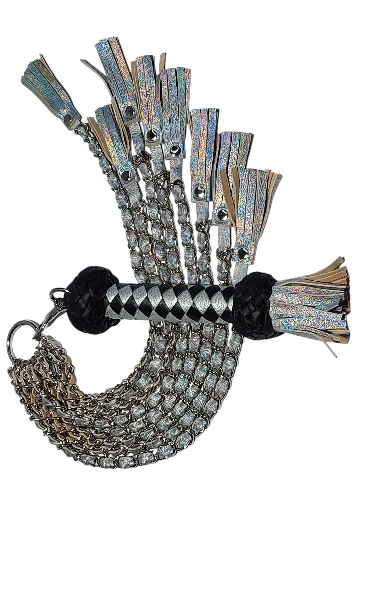 Hand Made Chain with Leather Inlay Flogger Detachable Round Handle & Swivel BDSM Impact Toy