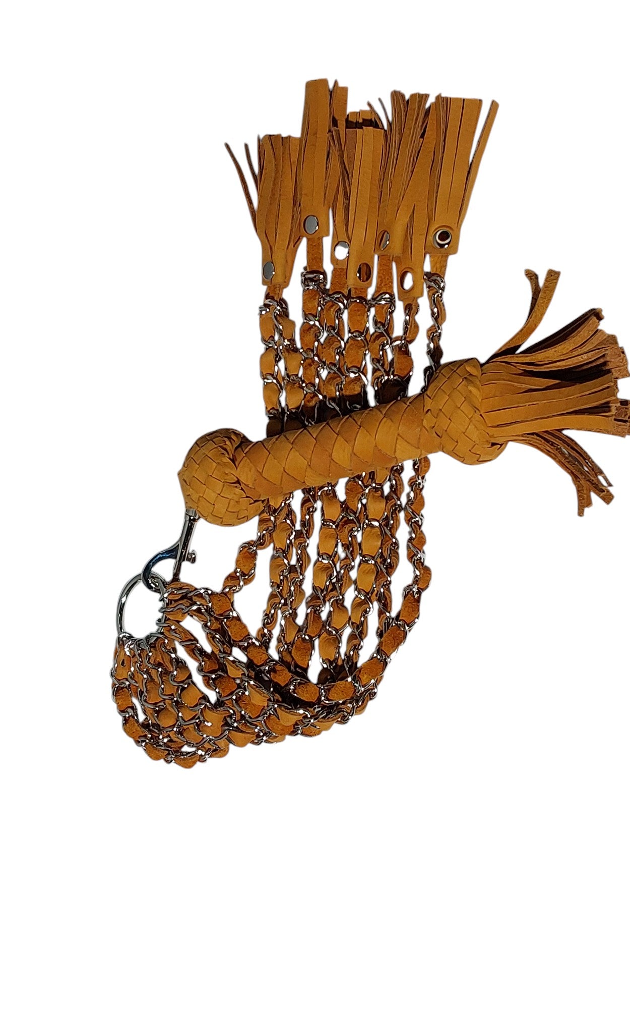Hand Made Chain with Leather Inlay Flogger Detachable Round Handle & Swivel BDSM Impact Toy