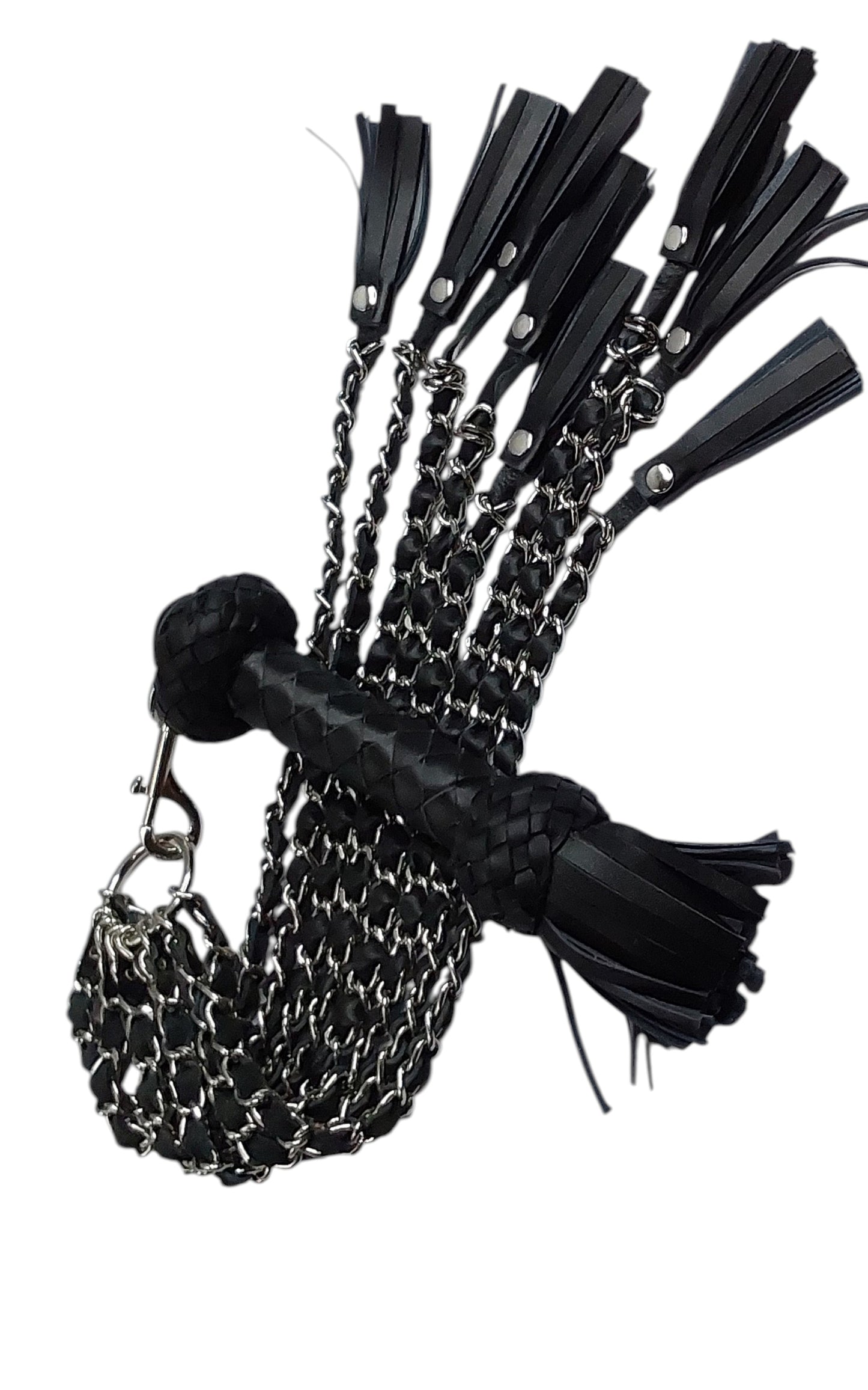 Hand Made Chain with Leather Inlay Flogger Detachable Round Handle & Swivel BDSM Impact Toy