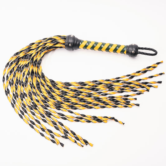 Hand Made 100% Leather, Thin Twist Flogger, Yellow and Black - Bumble-Bee