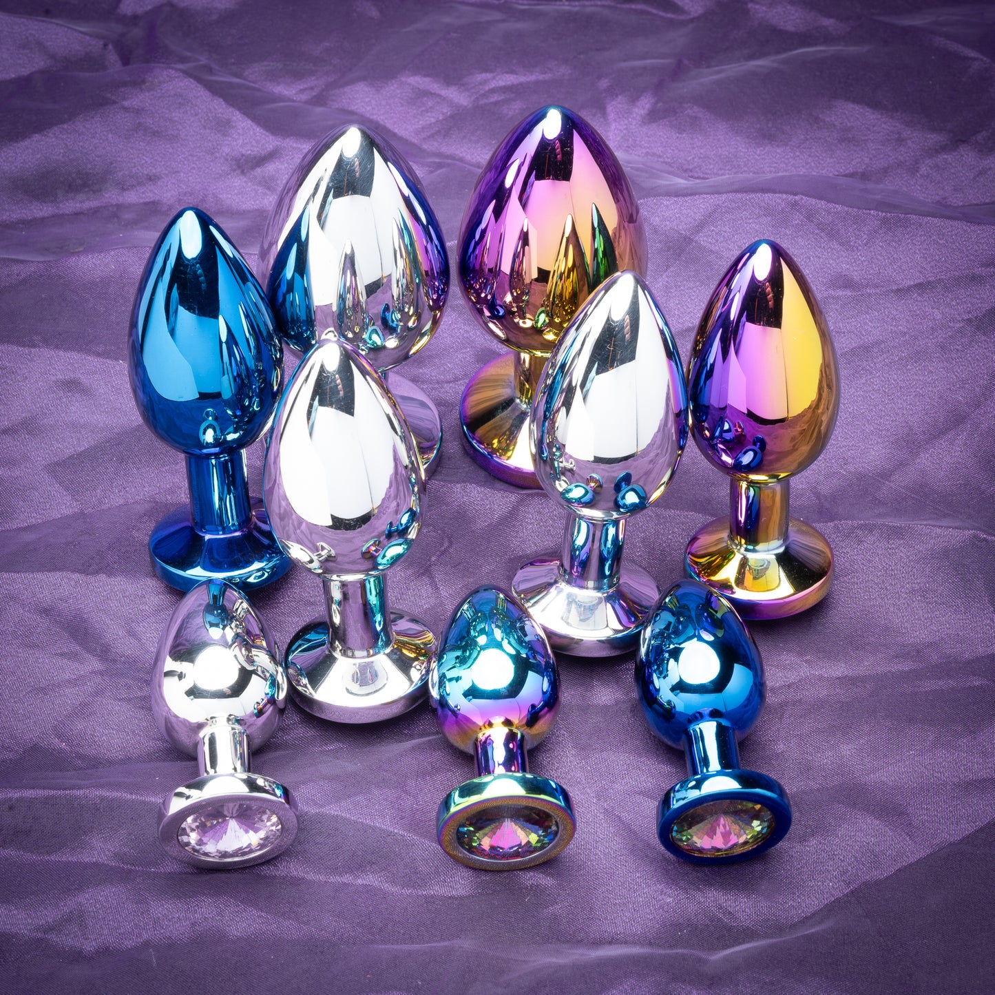 Round Metal  Butt/Anal Plug Medium (Pine Cone Shaped) with Coloured Gem