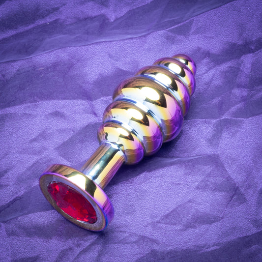 Bee Hive Metal Plug Large –Threaded Stainless Steel Butt/Anal Plug with Gem Base | Beginner & Advanced Anal Toy