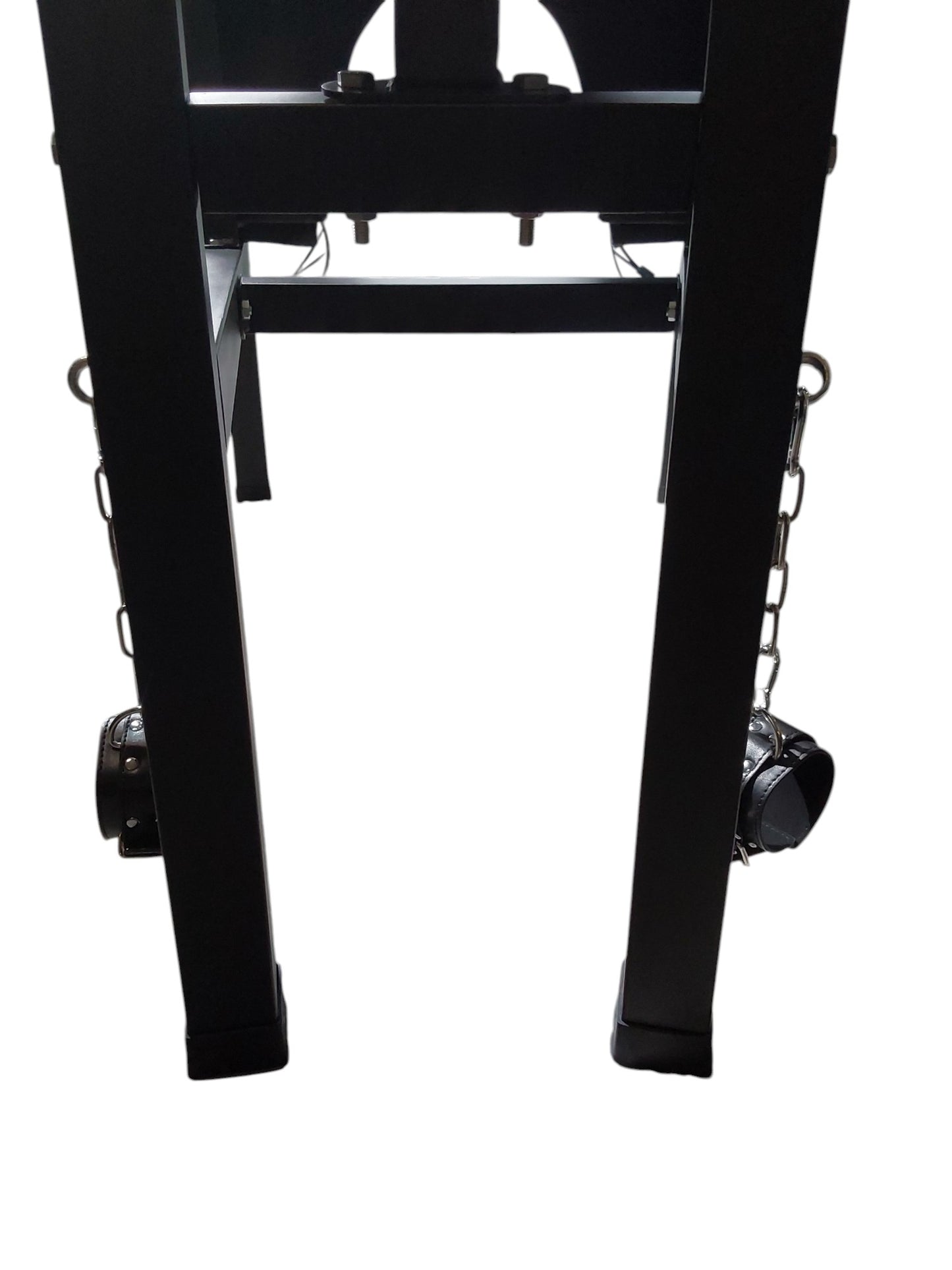 Mature Impact BDSM Spanking Bench Durable Bondage Bench with Shackles, Wrist Cuffs & Chain, Fixed Steel Frame, Black Vinyl Dungeon Furniture