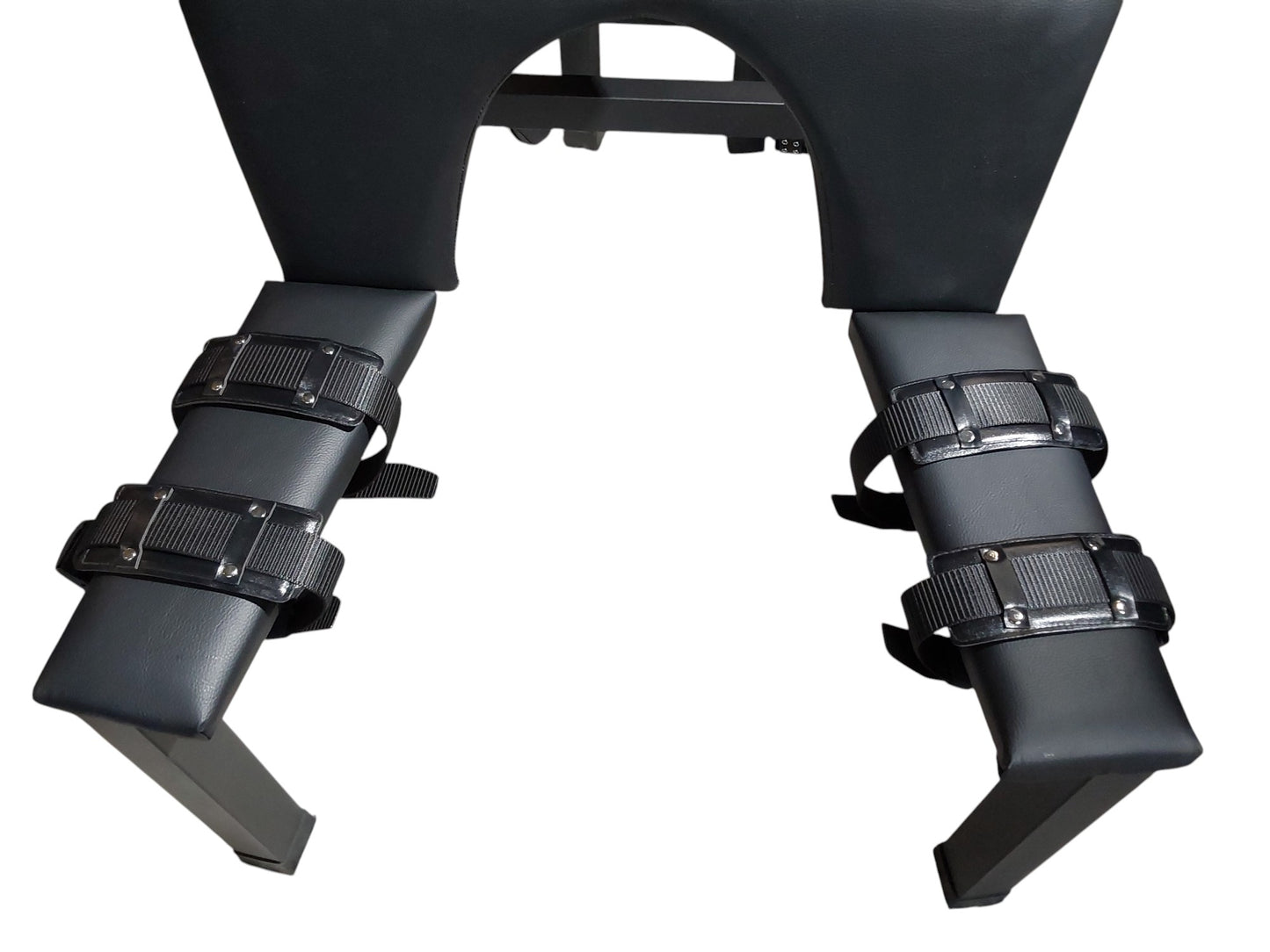 Mature Impact BDSM Spanking Bench Durable Bondage Bench with Shackles, Wrist Cuffs & Chain, Fixed Steel Frame, Black Vinyl Dungeon Furniture