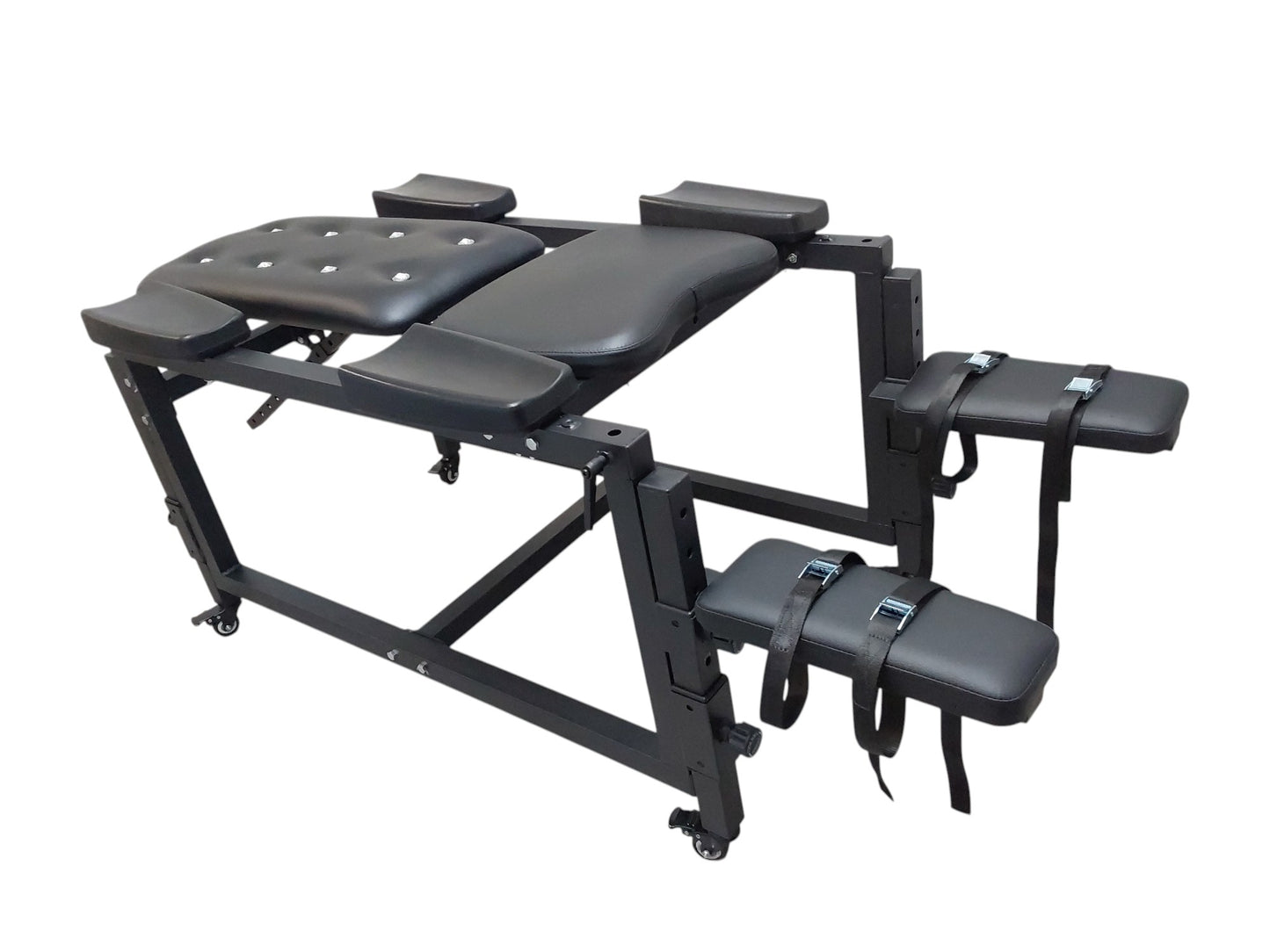Mature Impact BDSM Bench "Infernal Shadows Bench" Multi position Bondage Bench  with restraints , Adjustable Steel Frame, Black Vinyl