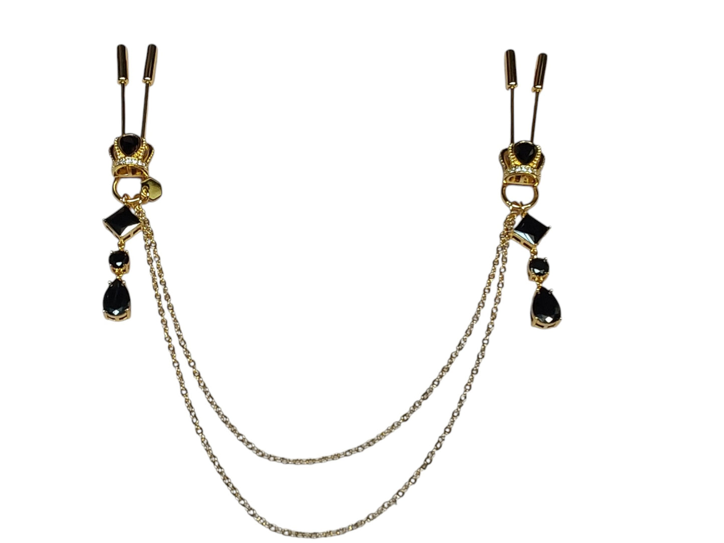 Gold Nipple Clamps with Dual Chains – Luxury BDSM Jewelry