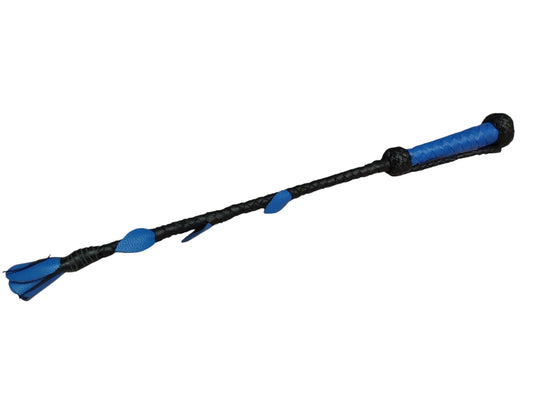 Hand-Made Leather Rose Riding Crop – Black Stem with Blue Rose, Stitched