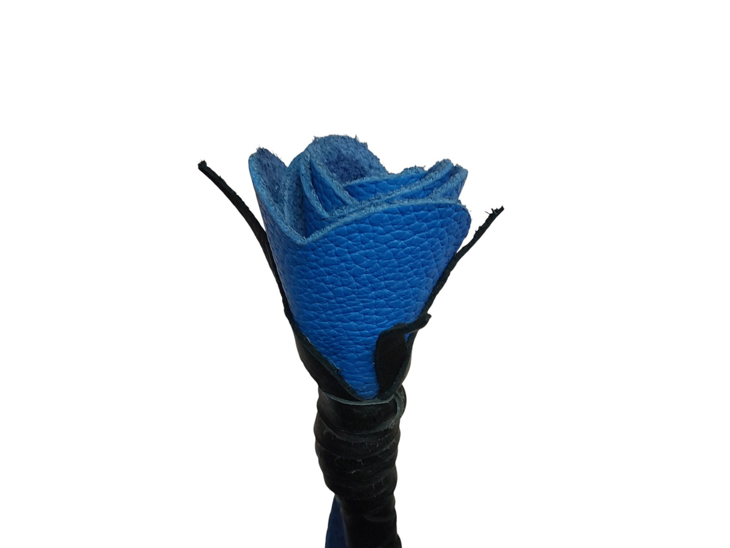 Hand-Made Leather Rose Riding Crop – Black Stem with Blue Rose, Stitched
