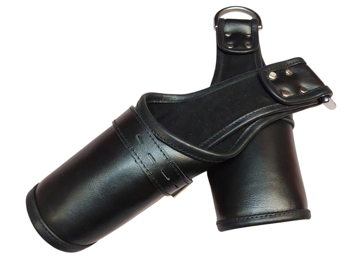 Handmade Black Leather Wrap-Around Wrist & Hand Cuffs — Lined, D-Ring (Pair)