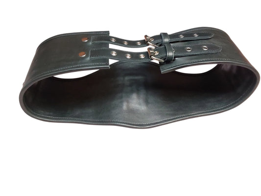 Handmade Leather Cinch Belt  BDSM , Bomdage — 3-Strap with D-Rings (Black/Silver)