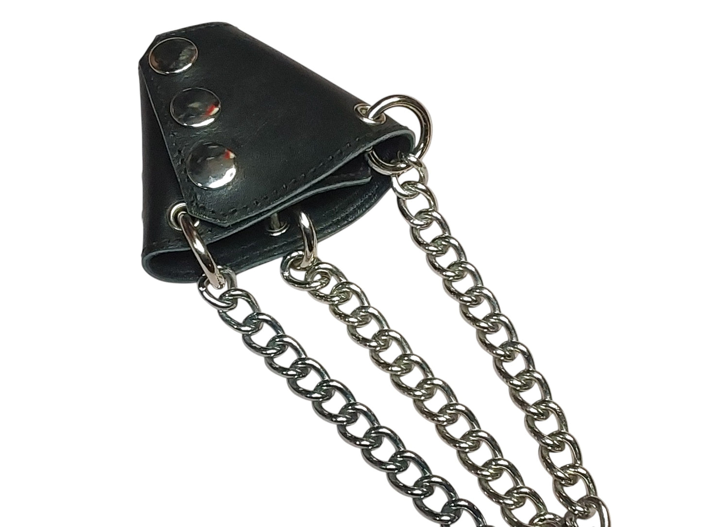 Hand-Made  Black Leather Parachute Ball Stretcher — With Chains (Silver)