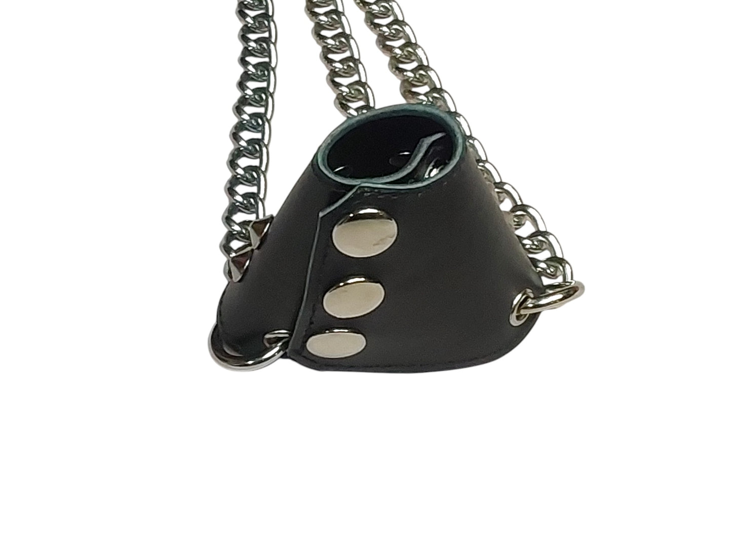 Hand-Made  Black Leather Parachute Ball Stretcher — With Chains (Silver)