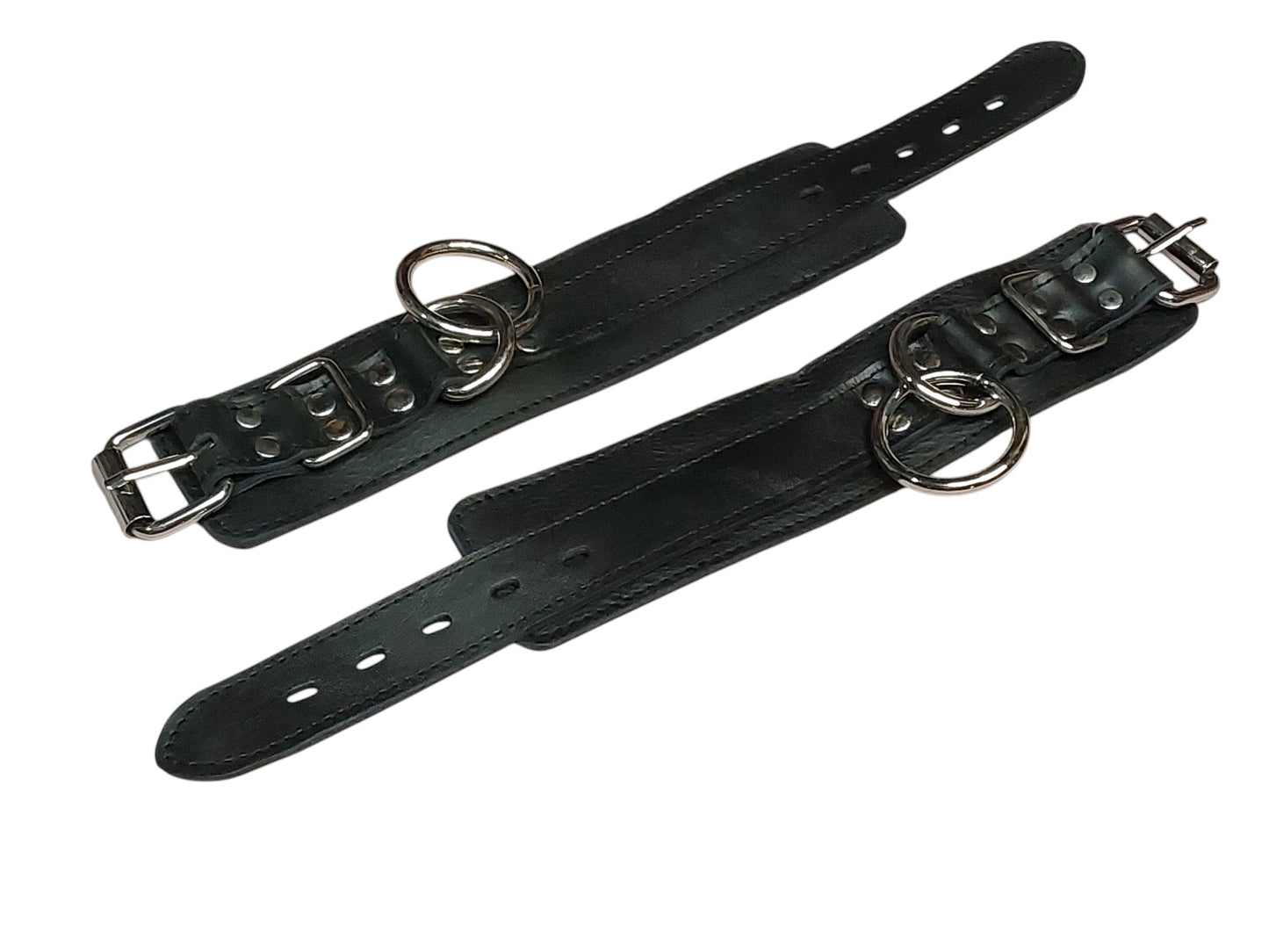 Handmade Leather Bondage/BDSM  Wrist Cuffs — Black (Daily Wear Design)