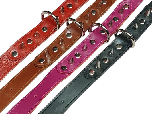Handmade Leather Collar with Spikes & D-Ring | Adjustable BDSM