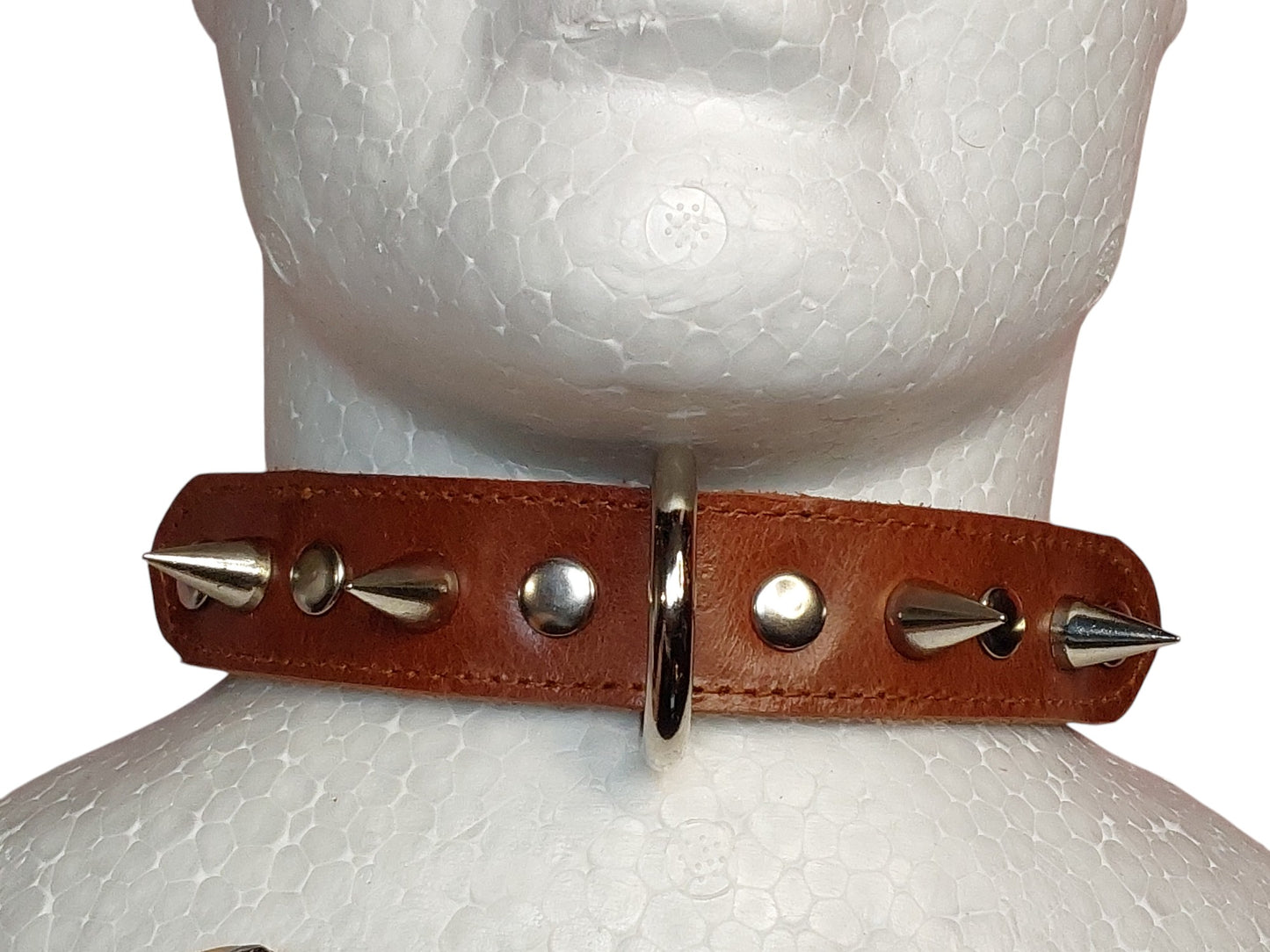 Handmade Leather Collar with Spikes & D-Ring | Adjustable BDSM