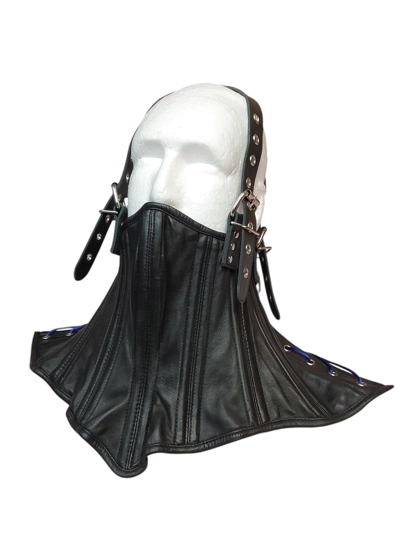Handmade Leather Neck Corset — Black, Upright Straps (Non-Load-Bearing).With4 adjustable head straps