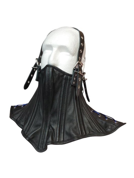 Handmade Leather Neck Corset — Black, Upright Straps (Non-Load-Bearing).With4 adjustable head straps