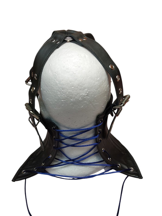 Handmade Leather Neck Corset — Black, Upright Straps (Non-Load-Bearing).With4 adjustable head straps