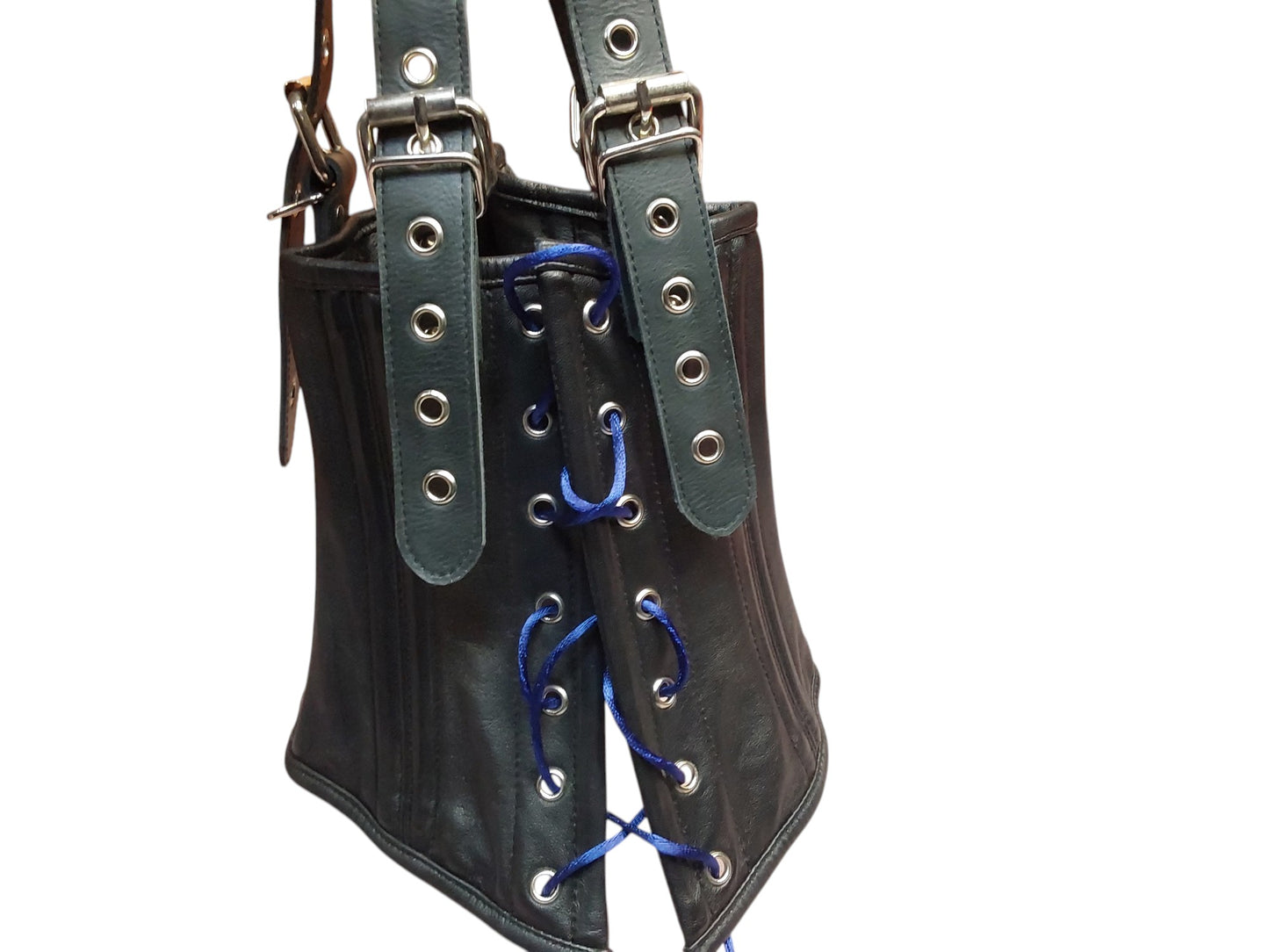 Handmade Leather Neck Corset — Black, Upright Straps (Non-Load-Bearing).With4 adjustable head straps