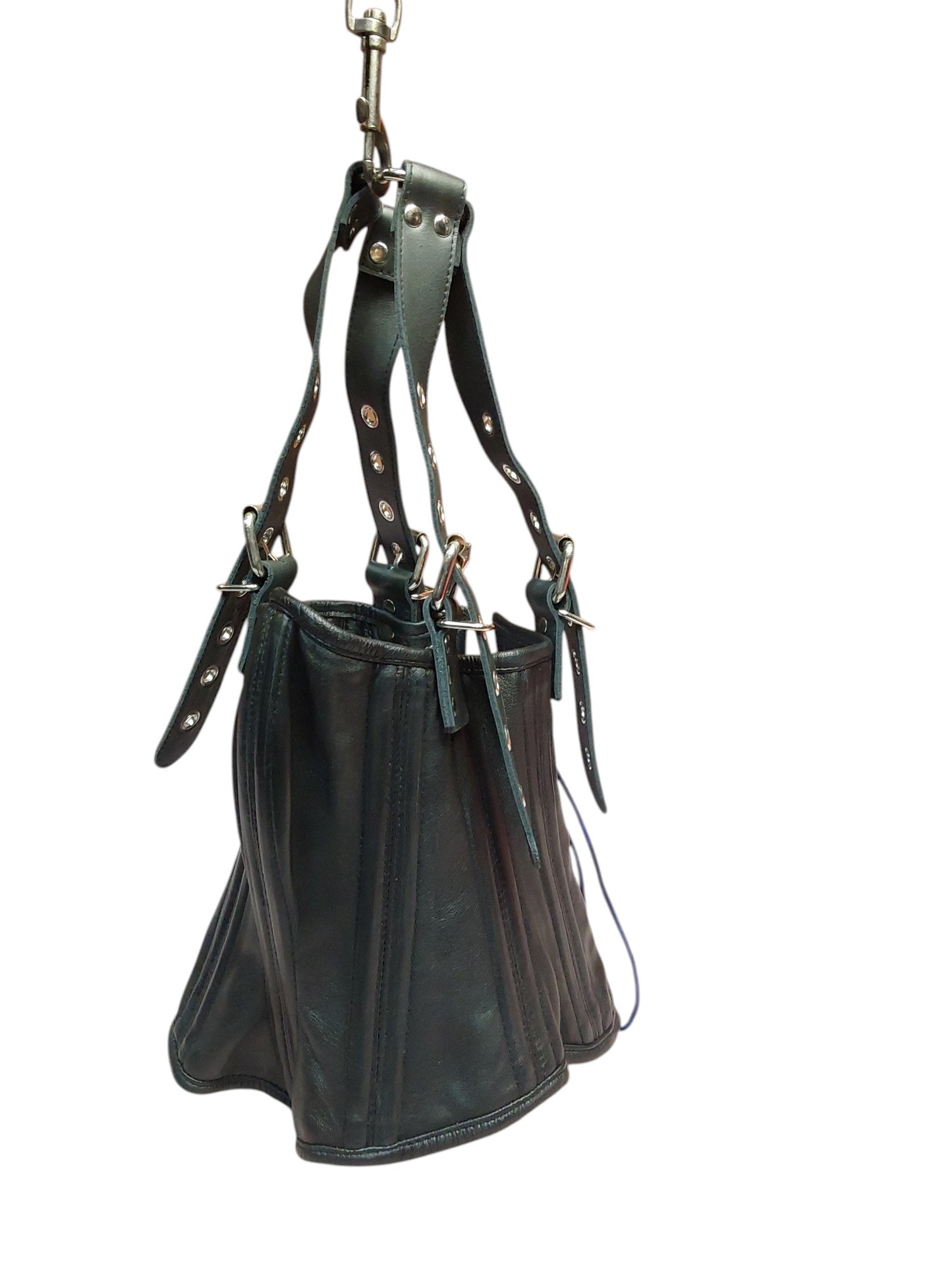 Handmade Leather Neck Corset — Black, Upright Straps (Non-Load-Bearing).With4 adjustable head straps