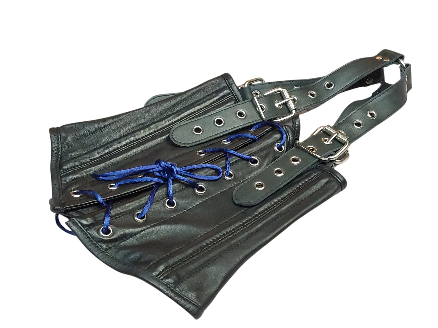 Handmade Leather Neck Corset — Black, Upright Straps (Non-Load-Bearing).With4 adjustable head straps