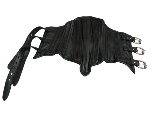 Handmade Leather Black Posture/Neck Collar Over Chin— 3-Buckle