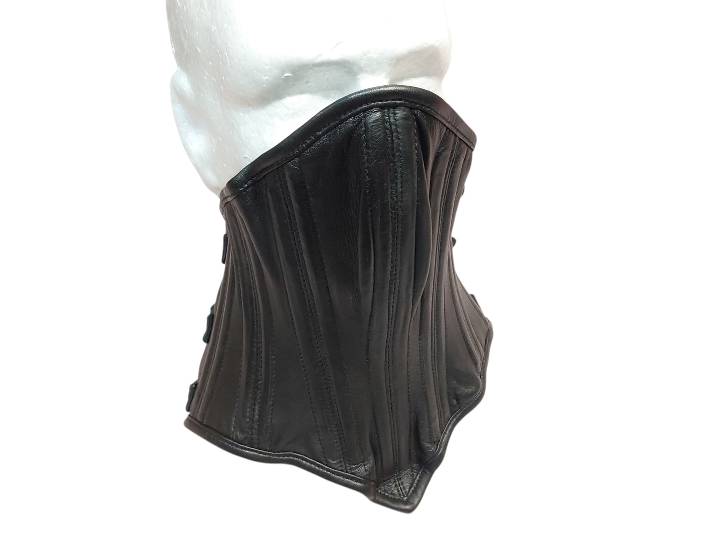 Handmade Leather Black Posture/Neck Collar Over Chin— 3-Buckle