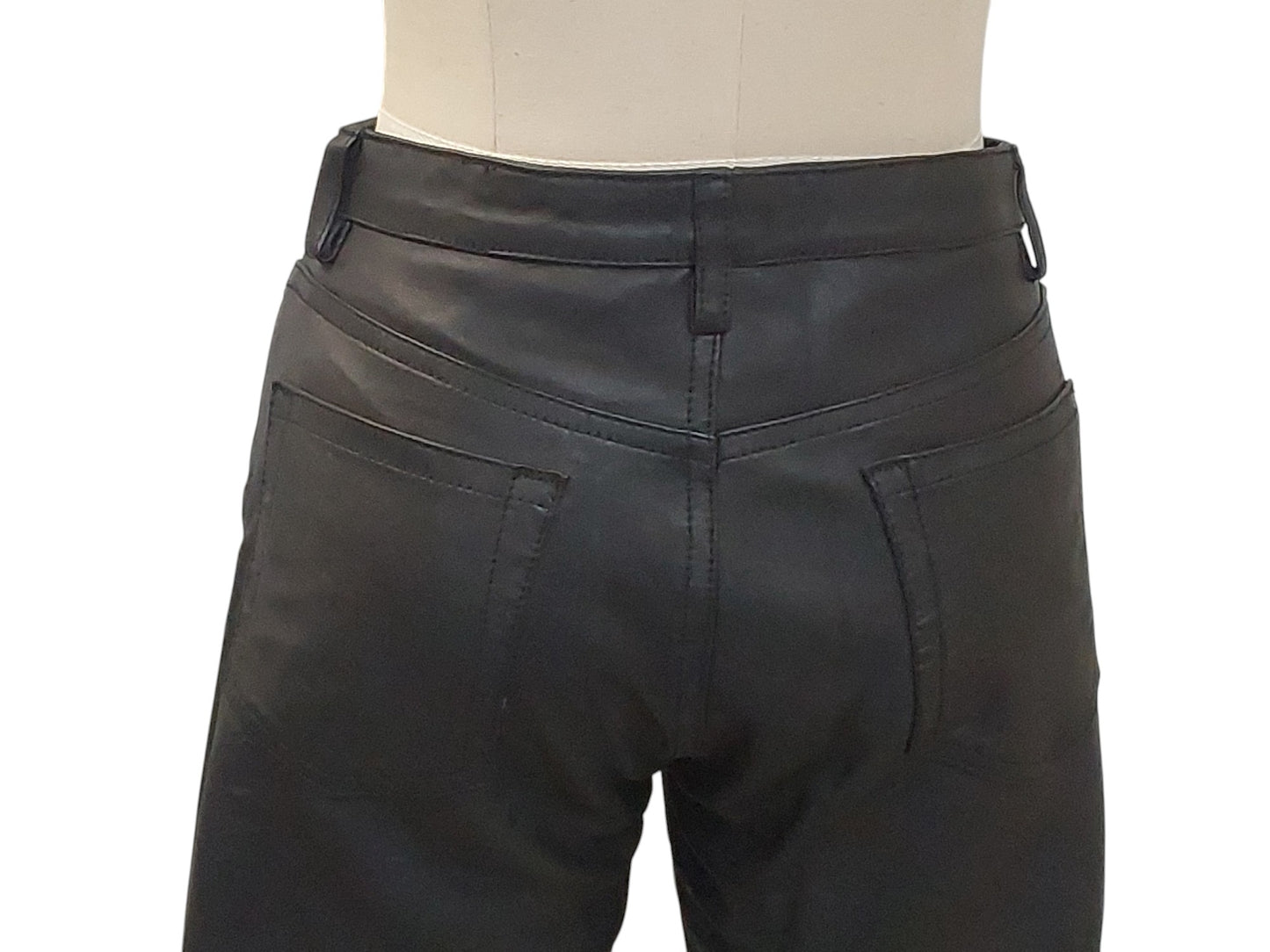 Women's Hand made 100% Leather Jeans , Genuine Luxurious  Soft Lambskin Leather Black Colour , Straight Leg Pants - No legs Zipper .