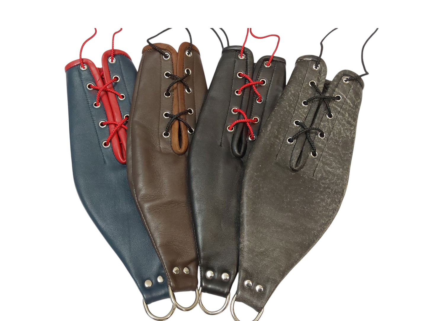 Hand-Made Leather Hand Binder/Mitts — Lace-Up with D-Ring (Pair)