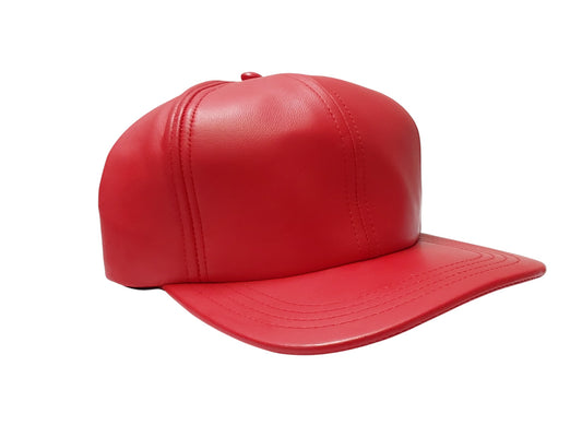 100% Hand Made, 6 Panel Sheep Leather, Full Crown, Unisex Baseball Cap with Velcro Adjustable Back Strap