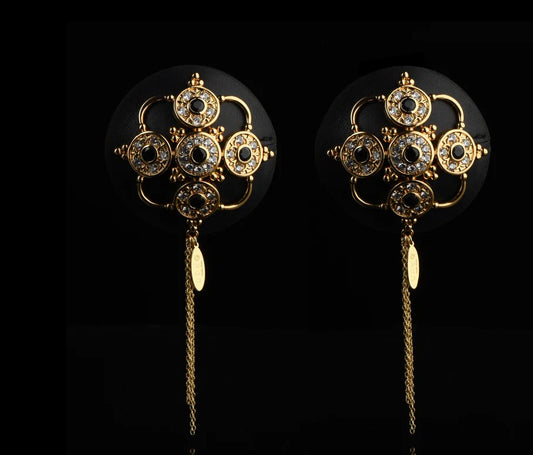 Luxury Baroque Leather Pasties with  Czech Zircon Gems Inlaid